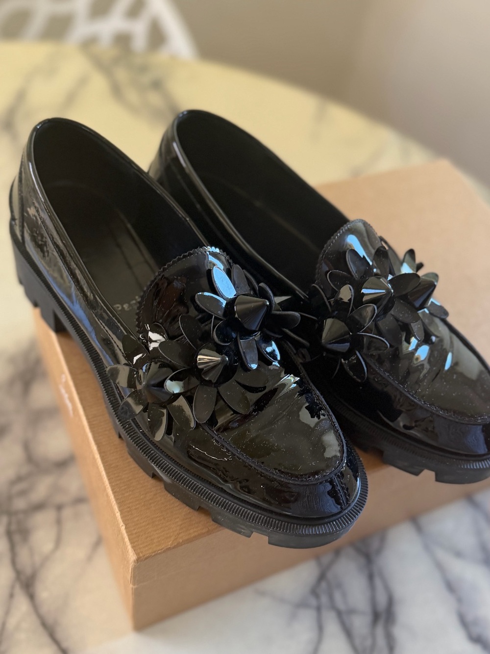 Christian Louboutin Black Patent Daisy Spike Appliqué Loafers Moccasins 40 9 - Picture 3 of 10